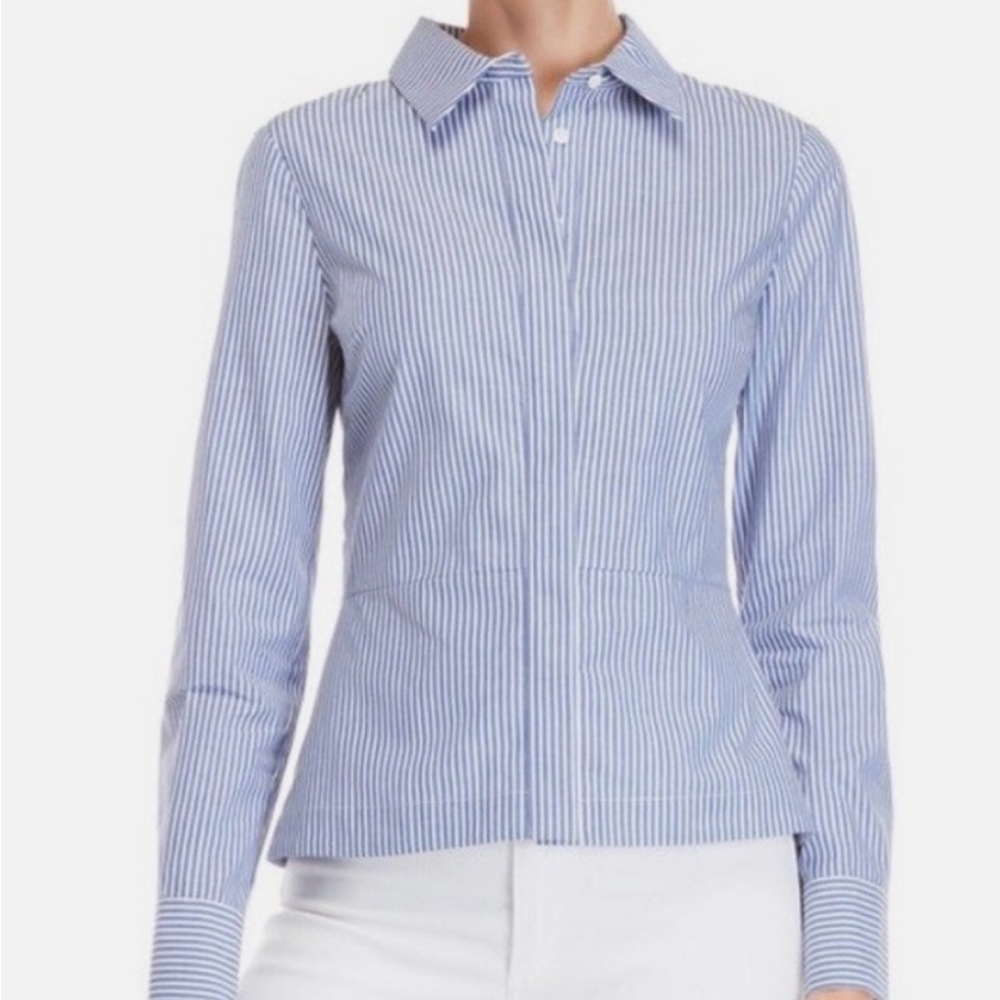 10 Crosby Derek Lam Blue and White Striped Button Down Shirt